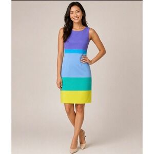 Valerie Dresses 100% Silk Colorblock Sheeth Dress Purple Blue Green Yellow Size6